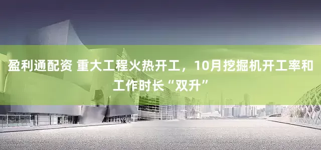 盈利通配资 重大工程火热开工，10月挖掘机开工率和工作时长“双升”